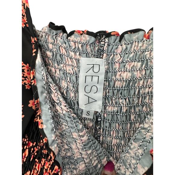 Resa Orange Black Daisy Smocked Stretch Floral Blake Mini Dress Size Small - Picture 3 of 9